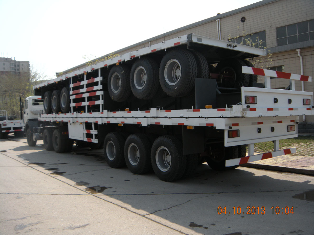 14 फीट ऊपरी मोटाई के साथ 40 फीट तीन अल्क्स हैवी ड्यूटी अर्ध ट्रेलर फ्लैटबेड ट्रक